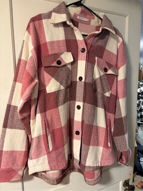 Staccato Pink and Cream Plaid Utility Shacket